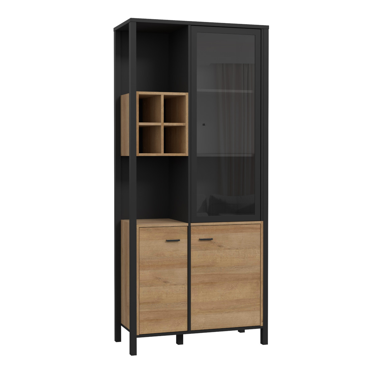 High Rock Display Cabinet in Matt Black and Riviera Oak